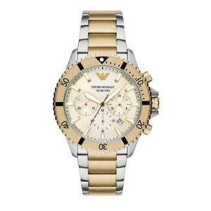 Emporio Armani World Explorer Chronograph Cream Dial Two Tone Steel Strap Watch for Men - AR11606
