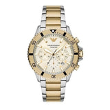 Emporio Armani World Explorer Chronograph Cream Dial Two Tone Steel Strap Watch for Men - AR11606