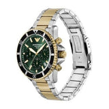 Emporio Armani World Explorer Chronograph Green Dial Two Tone Steel Strap Watch for Men - AR11695