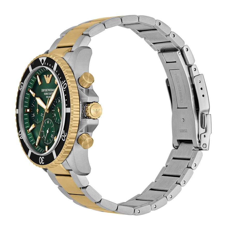 Emporio Armani World Explorer Chronograph Green Dial Two Tone Steel Strap Watch for Men - AR11695