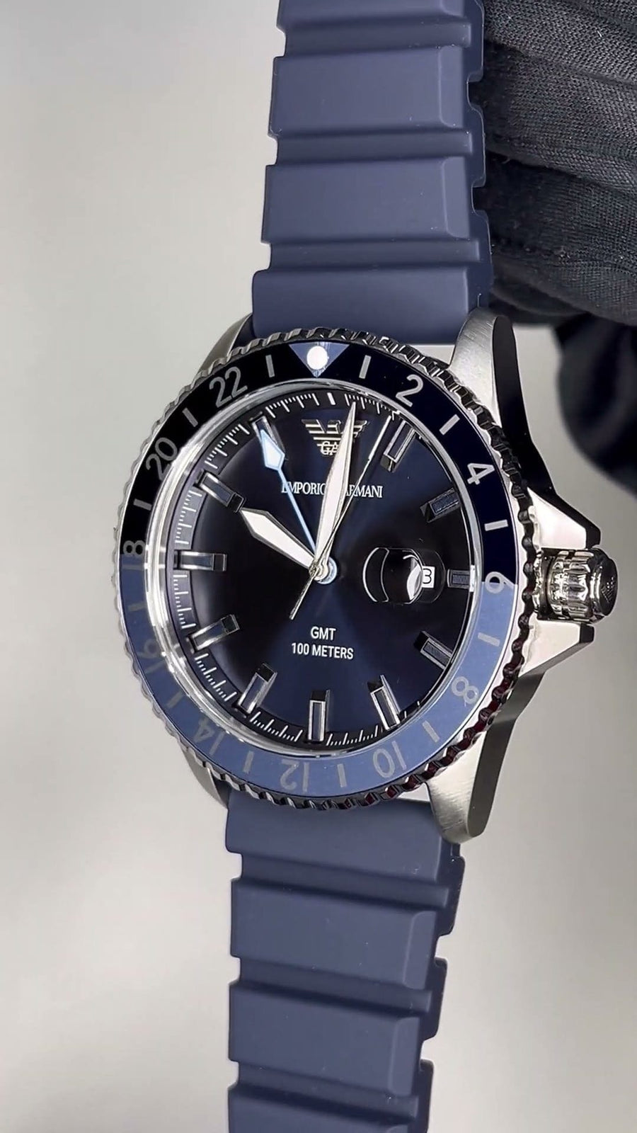 Emporio Armani World Explorer GMT Blue Dial Blue Rubber Strap Watch for Men - AR11592