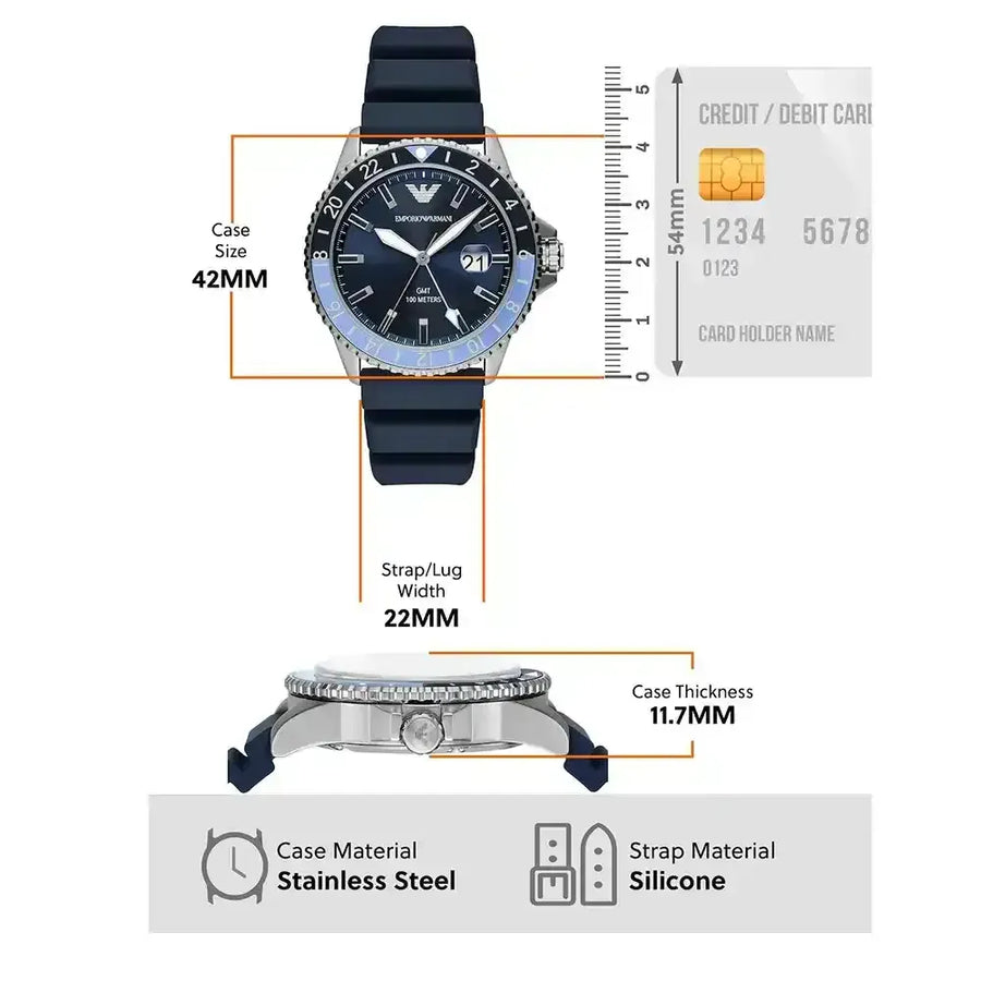 Emporio Armani World Explorer GMT Blue Dial Blue Rubber Strap Watch for Men - AR11592