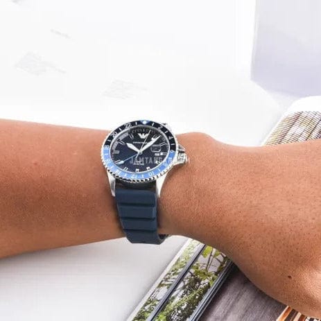 Emporio Armani World Explorer GMT Blue Dial Blue Rubber Strap Watch for Men - AR11592