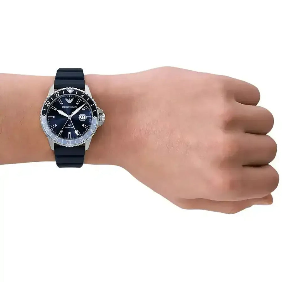 Emporio Armani World Explorer GMT Blue Dial Blue Rubber Strap Watch for Men - AR11592