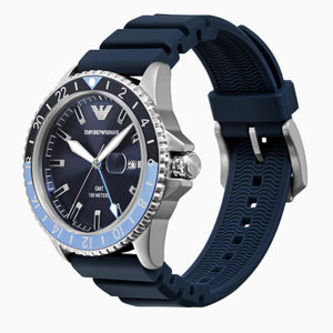 Emporio Armani World Explorer GMT Blue Dial Blue Rubber Strap Watch for Men - AR11592