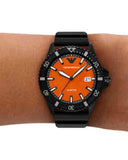 Emporio Armani World Explorer Orange Dial Black Silicone Strap Watch for Men - AR11684