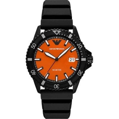 Emporio Armani World Explorer Orange Dial Black Silicone Strap Watch for Men - AR11684