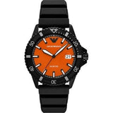 Emporio Armani World Explorer Orange Dial Black Silicone Strap Watch for Men - AR11684