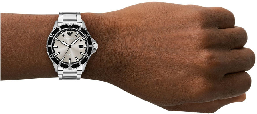 Emporio Armani World Explorer Silver Dial Silver Steel Strap Watch for Men - AR11683