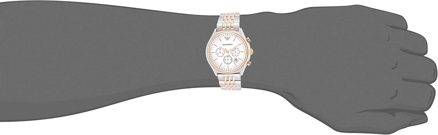 Emporio Armani Zeta Chronograph Quartz White Dial Two Tone Steel Strap Watch For Men - AR1998