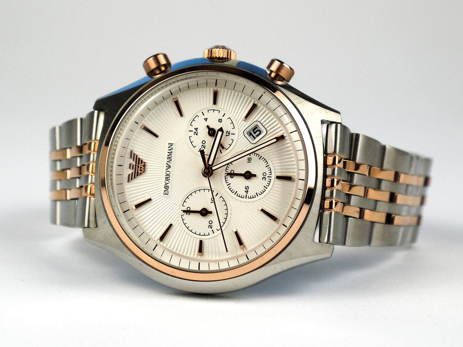 Emporio Armani Zeta Chronograph Quartz White Dial Two Tone Steel Strap Watch For Men - AR1998