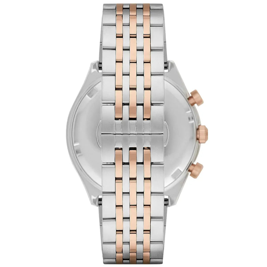 Emporio Armani Zeta Chronograph Quartz White Dial Two Tone Steel Strap Watch For Men - AR1998