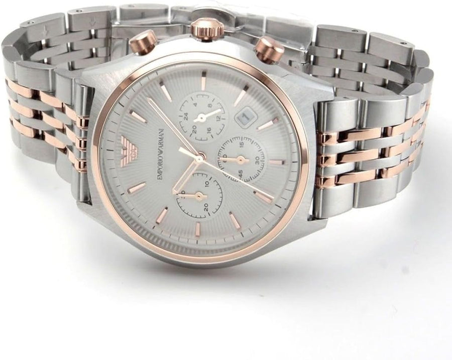 Emporio Armani Zeta Chronograph Quartz White Dial Two Tone Steel Strap Watch For Men - AR1998
