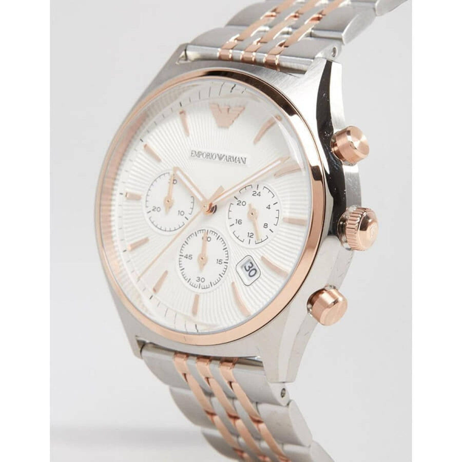Emporio Armani Zeta Chronograph Quartz White Dial Two Tone Steel Strap Watch For Men - AR1998