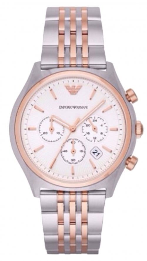 Emporio Armani Zeta Chronograph Quartz White Dial Two Tone Steel Strap Watch For Men - AR1998