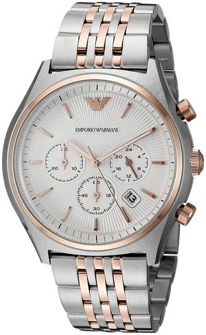Emporio Armani Zeta Chronograph Quartz White Dial Two Tone Steel Strap Watch For Men - AR1998