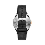 Emporio Armani Zeta Skeleton Automatic Silver Dial Black Leather Strap Watch For Men - AR60018