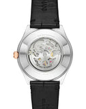 Emporio Armani Zeta Skeleton Automatic Silver Dial Black Leather Strap Watch For Men - AR60018