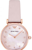 Emporio Armani Gianni T Bar Mother Of Pearl Pink Dial Pink Leather Strap Watch For Women - AR1958
