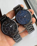 Emporio Armani Giovanni Chronograph Blue Dial Grey Steel Strap Watch For Men - AR11348