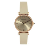 Emporio Armani Gianni T Bar Light Brown Dial White Leather Strap Watch For Women - AR1769