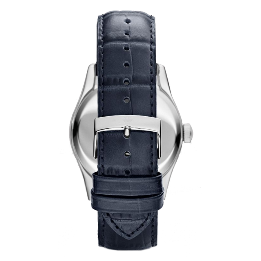 Emporio Armani Valente Quartz Silver Dial Grey Leather Strap Watch For Men - AR1666