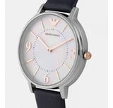 Emporio Armani Kappa White Mother of Pearl Dial Black Leather Strap Watch For Women - AR2509