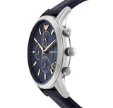 Emporio Armani Renato Chronograph Blue Dial Black Leather Strap Watch For Men - AR11216