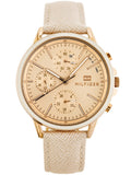 Tommy Hilfiger Carly Cream Dial Cream Leather Strap Watch for Women -1781789