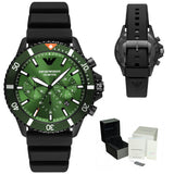 Emporio Armani Diver Chronograph Quartz Green Dial Black Silicon Strap Watch For Men - AR11463