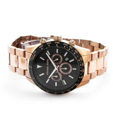 Michael Kors Layton Chronograph Black Dial Rose Gold Steel Strap Watch For Men - MK8824