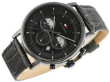 Tommy Hilfiger Evan Black Dial Black Leather Strap Watch for Men - 1710395