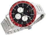 Tommy Hilfiger Luke Chronograph Black Dial Silver Steel Strap Watch for Men - 1791122