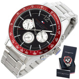 Tommy Hilfiger Luke Chronograph Black Dial Silver Steel Strap Watch for Men - 1791122