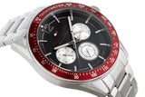 Tommy Hilfiger Luke Chronograph Black Dial Silver Steel Strap Watch for Men - 1791122