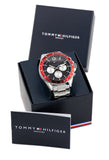 Tommy Hilfiger Luke Chronograph Black Dial Silver Steel Strap Watch for Men - 1791122