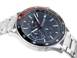 Tommy Hilfiger Bank Chronograph Blue Dial Silver Steel Strap Watch for Men - 1791718