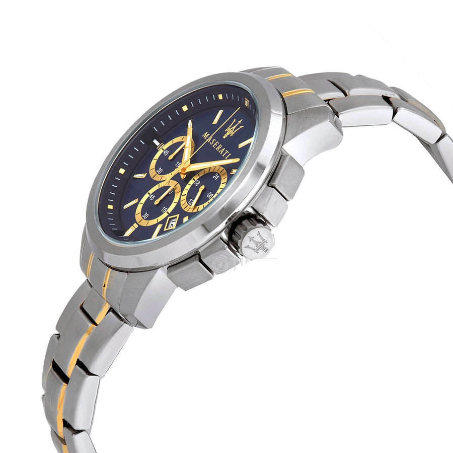Maserati Successo Chronograph Blue Dial Two Tone Steel Strap Watch For Men - R8873621008
