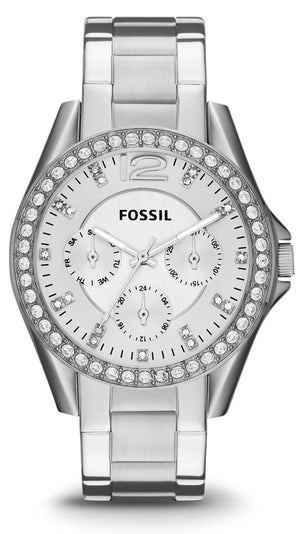 Fossil Riley Multifunction Silver Dial Silver Steel Strap Watch for Women - ES3202