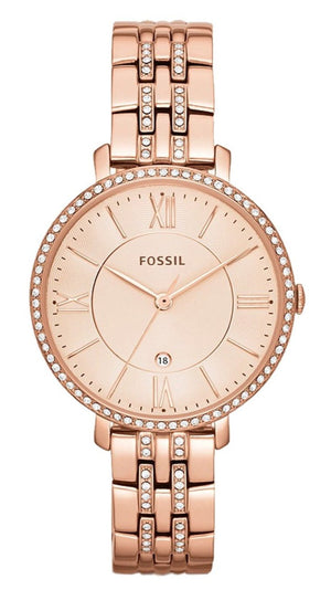 Fossil Jacqueline Rose Gold Dial Rose Gold Steel Strap Watch for Women - ES3546