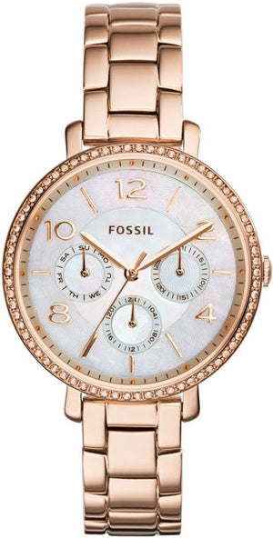 Fossil Jacqueline Multi Function Mother of Pearl Dial Rose Gold Steel Strap Watch for Women - ES3757