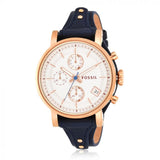 Fossil Original Boyfriend Chronograph White Dial Navy Blue Leather Strap Watch for Women - ES3838