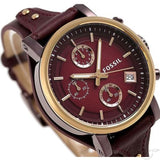 Fossil Original Boyfriend Sport Chronograph Maroon Dial Maroon Leather Strap Watch for Women - ES4114