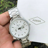 Fossil Tailor White Dial Silver Steel Strap Watch for Women - ES4262