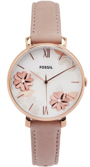 Fossil Jacqueline Three Hand Mother of Pearl Dial Pink Leather Strap Watch for Women - ES4671