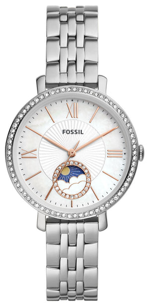 Fossil Jacqueline Multifunction Moonphase White Dial Silver Steel Strap Watch for Women - ES5164