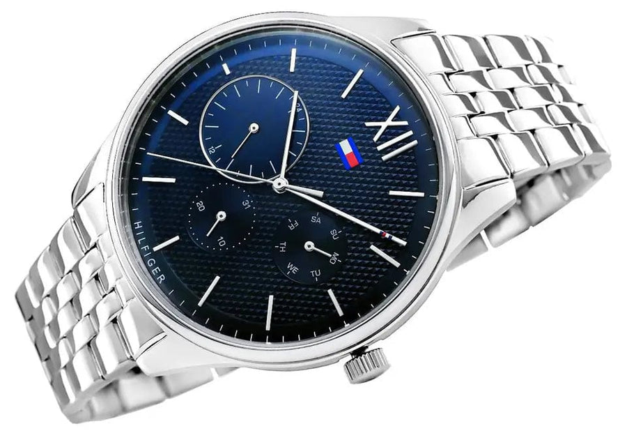 Tommy Hilfiger Damon Chronograph Blue Dial Silver Steel Strap Watch for Men - 1791416