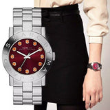 Marc Jacobs Amy Red Dial Silver Stainless Steel Strap Watch for Women - MBM3333