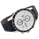 Hugo Boss Rafale Chronograph Quartz Silver Dial Black Leather Strap Watch For Men - 1513403