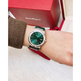 Salvatore Ferragamo F-80 Classic Green Dial Green Leather Strap Watch for Men - SFDT00119